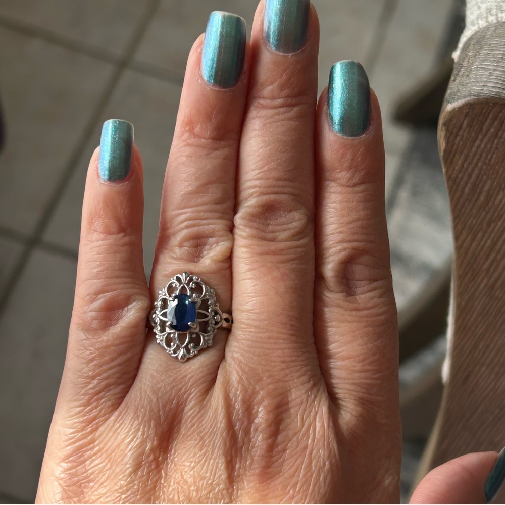 14k White Gold Platinum Sapphire Ring - Picture 9 of 14